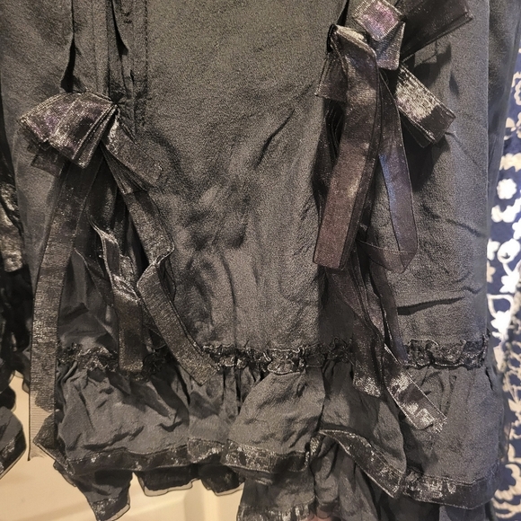 Silkland 100% Silk Black Ruffled Skirt With Bow Details Size 10 - Picture 3 of 6